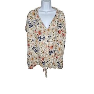 Torrid Floral Print Blouse Top Women's Plus 4X Button Front Tie Hem Short Sleeve